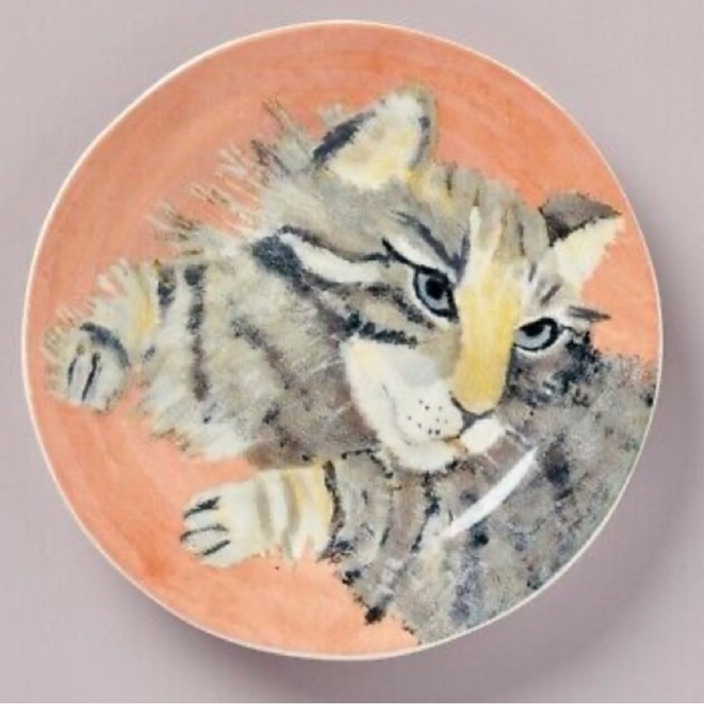New Anthropologie Stella Carole Akins Furry Friends Akins Cat Dessert Plate